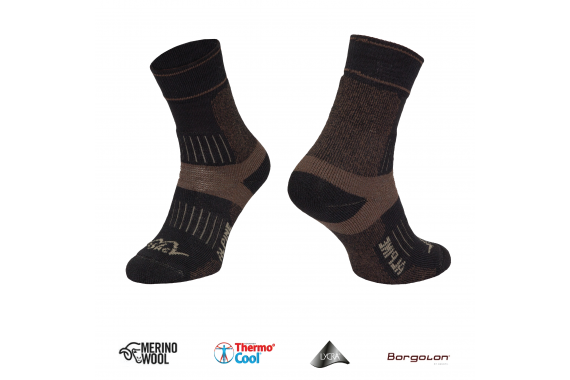 Trekkingsocken Tashev Alpine Trekking aus Merinowolle und Thermocool (Braun & Schwarz)